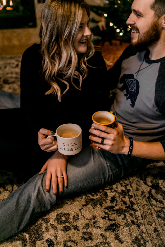 Lifestyle couple enjoying coffee in their home.